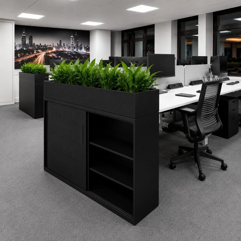 Amega2000 sliding door unit with Planter box lockable steel office storage cupboard
