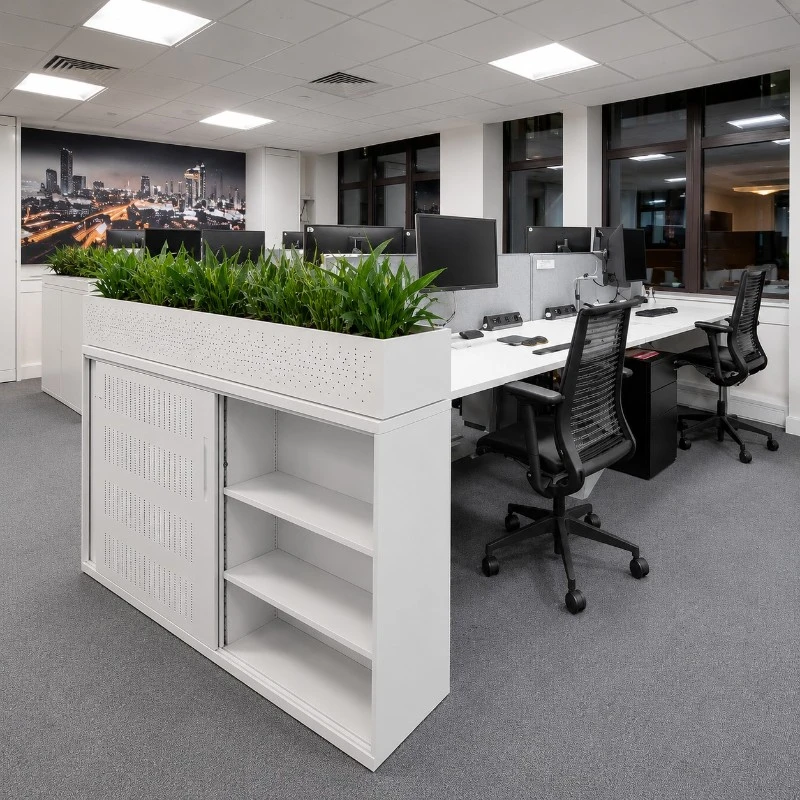 Amega2000 sliding door unit with Planter box lockable steel office storage cupboard