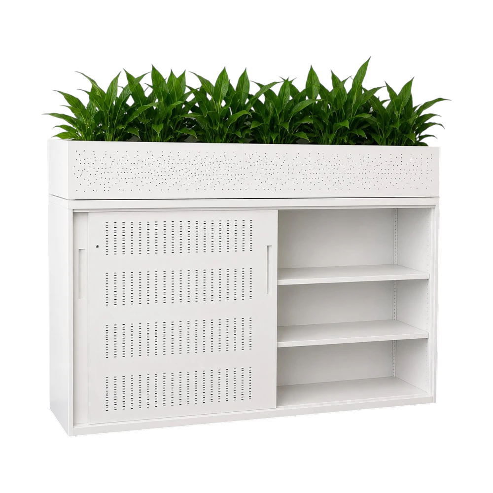 Amega2000 sliding door unit with Planter box lockable steel office storage cupboard