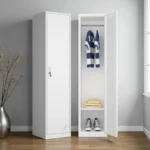 Single door locker 1800H x 380W x 450D white satin door mirror