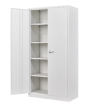 White satin stationery cupboard 1980H lockable 2 doors 4 adjustable shelves