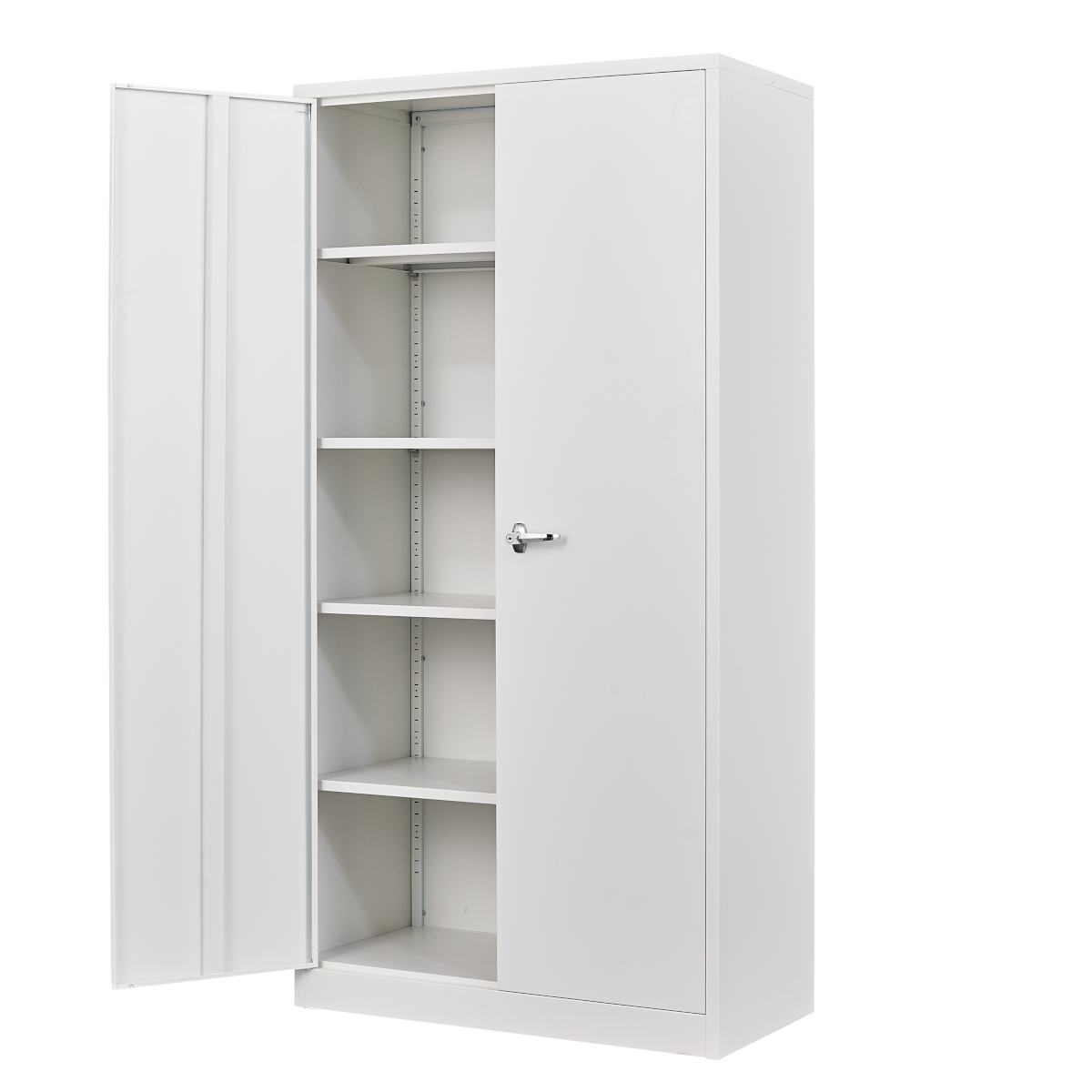 White satin stationery cupboard 1980H lockable 2 doors 4 adjustable shelves