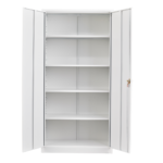 White satin stationery cupboard 1980H lockable 2 doors 4 adjustable shelves
