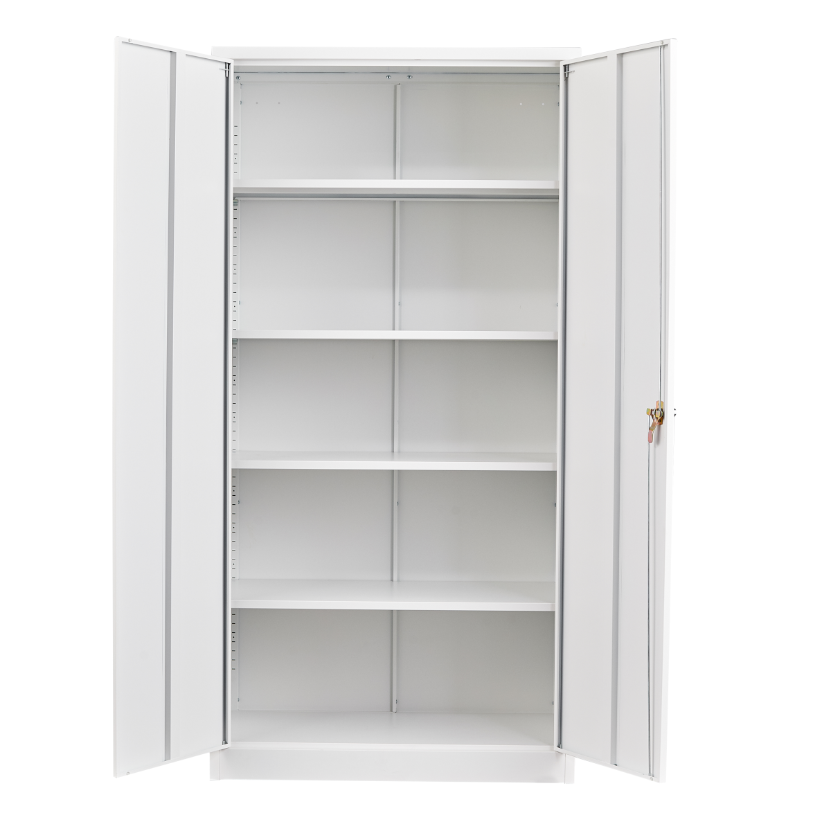 White satin stationery cupboard 1980H lockable 2 doors 4 adjustable shelves