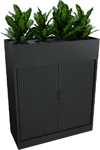 office planter boxes with tambour storage in a bright modern workspace