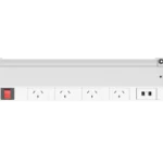 Amega2000 above desk power rail 4 GPO outlets 2 USB white office cable management Melbourne